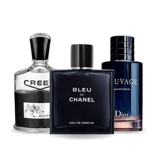 KIT 3 Perfumes: Creed AVENTUS, BLEU DE CHANEL y Dior SAUVAGE 100ml