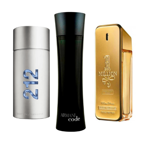 KIT 3 Perfumes: 212 Men NYC, Paco Rabanne One Million y Armani Code Homme 100ml