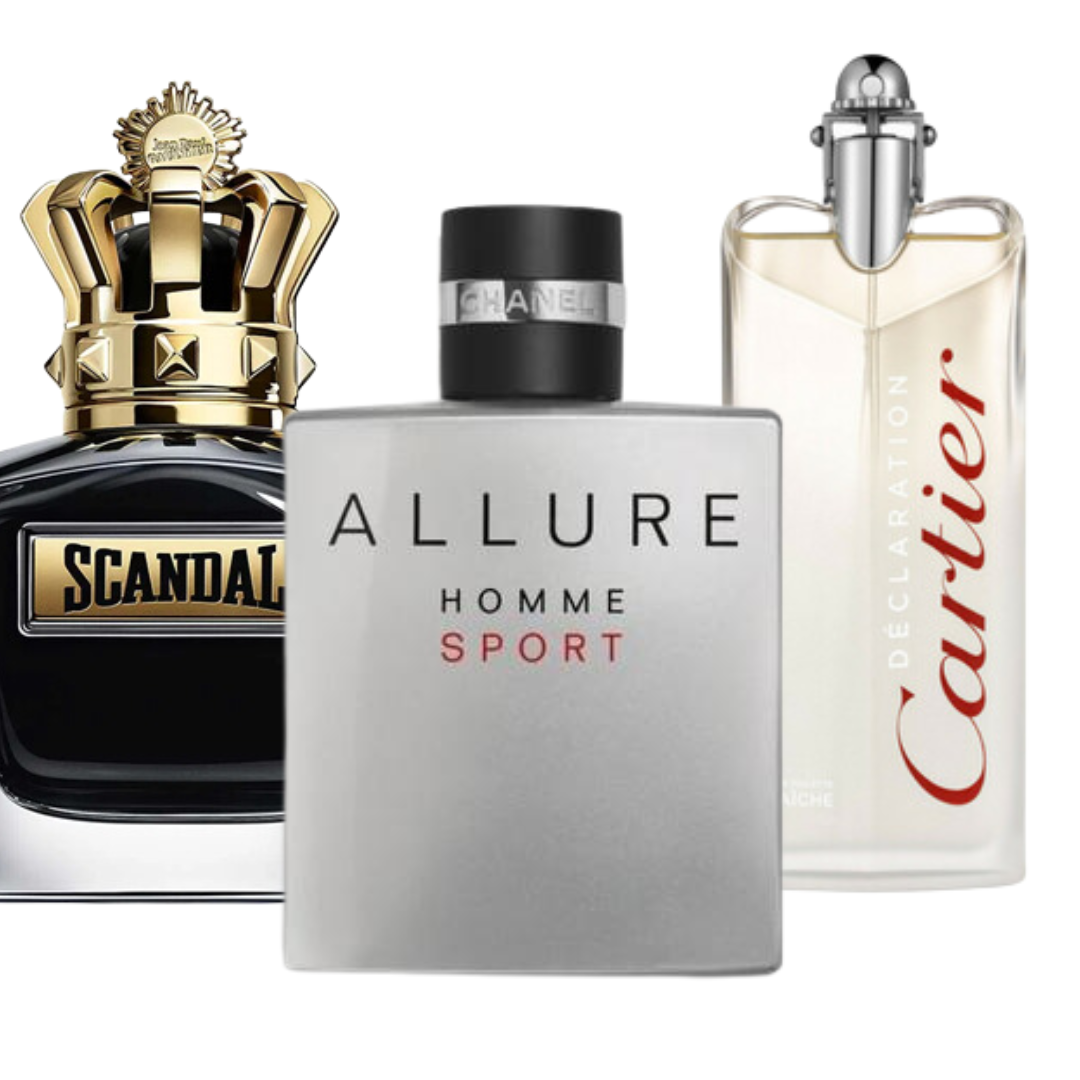 KIT 3 Perfumes: Allure Homme Sport, Jean Paul Gaultier Scandal y Cartier Declaration 100ml