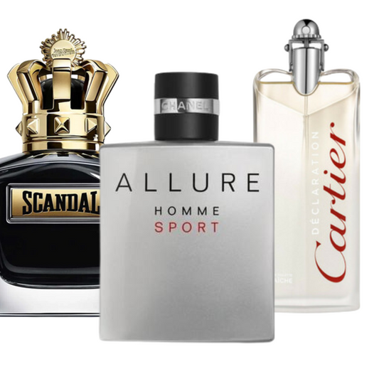 KIT 3 Perfumes: Allure Homme Sport, Jean Paul Gaultier Scandal y Cartier Declaration 100ml