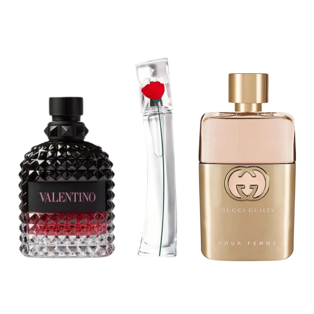 KIT 3 Perfumes: Gucci Guilty, Valentino Born In Roma Intense y Flower By Kenzo 100ml